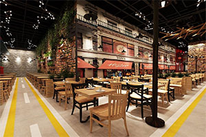 商業美食街餐飲空間裝修設計全景圖