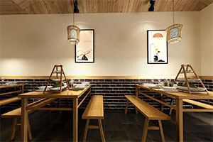 簡約新中式餐飲店裝修設(shè)計全景