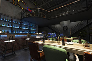 工業(yè)風(fēng)音樂餐廳裝修設(shè)計全景效果圖