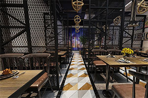 工業(yè)風(fēng)鐵藝火鍋店裝修設(shè)計全景案例